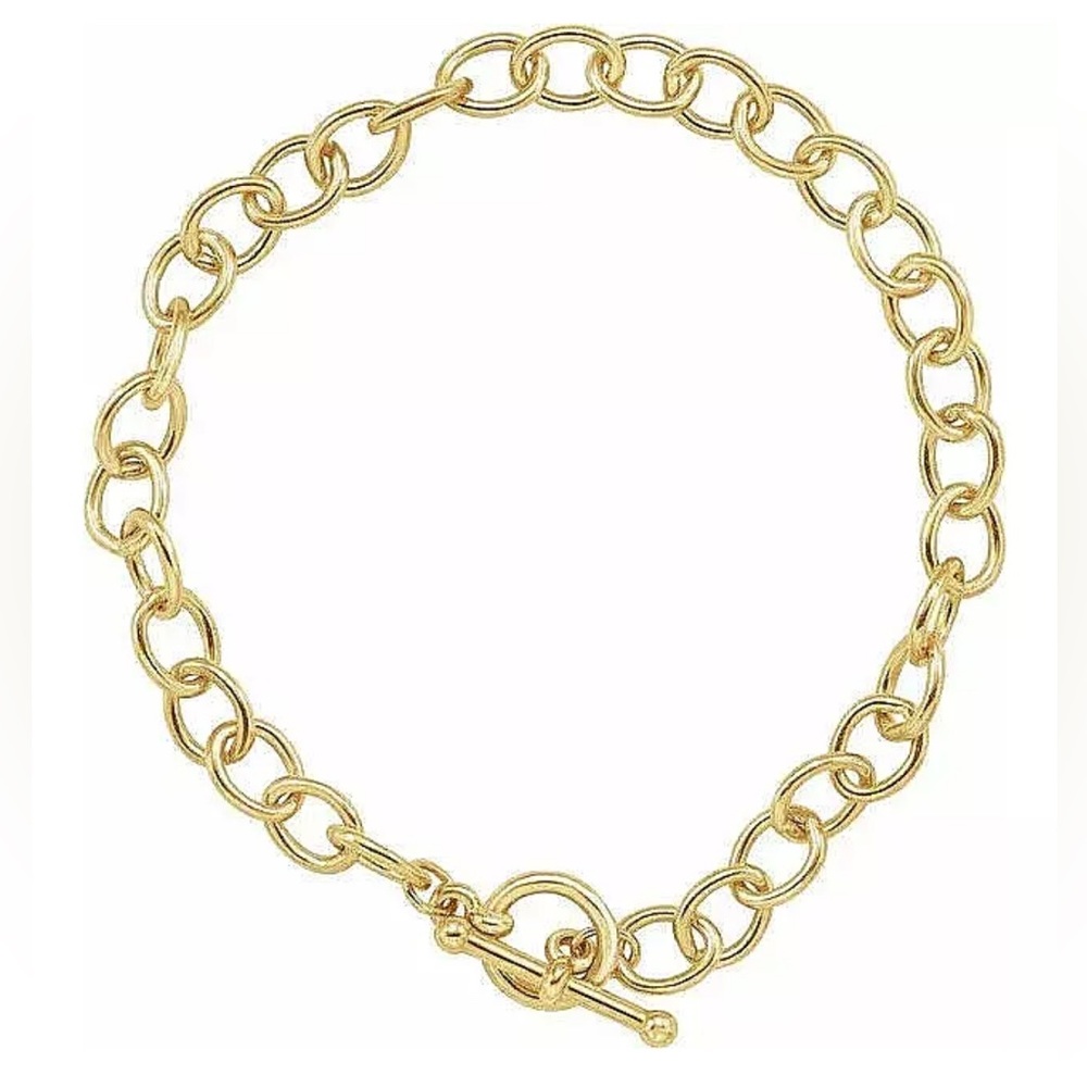 18k Yellow Gold Plated Solid Toggle 7” Long 6mm Width Bracelet Made in Italy